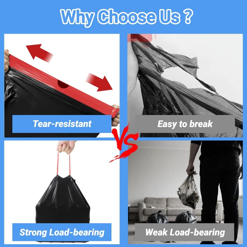 5L Bin Bags Drawstring Small Bin Liners 40 Black Waste