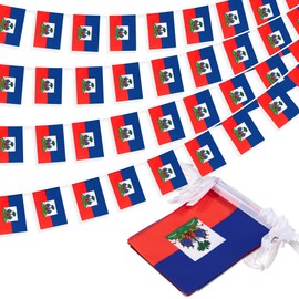 Haiti String Flag Pennant Banner, Small Mini Haitian Flags Bunting Banner, National Country Decoration for School, Party, Sports Events, Patriotic Festival, 33 Feet 30 Flags