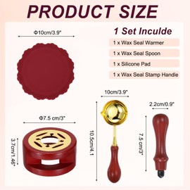 PATIKIL Wax Stamp Seal Kit Include Sealing Warmer, Melting Spoon, Silicone Pad, Stamp Handle, Retro Melt Stove Pot Furnace Tool for Envelope Letter Mailing Crafts DIY, Dark Red