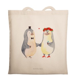 Mr. & Mrs. Panda Tote Bag Penguin Marriage - Gift, Bag, Pouch Bag, Shopping Bag, Couple, Love, Cloth Bag, Husband, Wife, Anniversary, Jute Bag, cream-coloured, Hand drawn