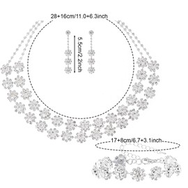 Jmkcoz Women Jewelry Set Silver Necklace Earrings Bracelet Rhinestone Crystal Bridal Wedding Jewelry Sets for Brides Bridesmaid Wedding Party (Style 12)