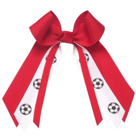 Soccer Small Hair Bow, Made in the USA, White Pony Band, many colors (Red)