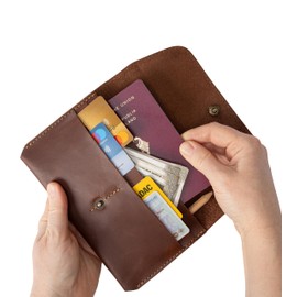 Angus Stoke Passport Holder Leather Brown - Travel Organiser for Passport, Vaccination Certificate, Cards - High Quality Case & Passport Bag, Passport Holder SLY, brown, Classic