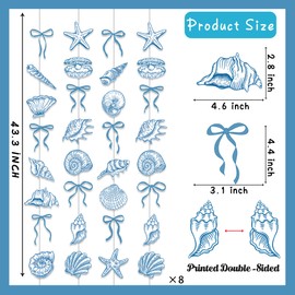 Sea Blue Bow Starfish and Seashell Garlands Summer Ocean Party Supplies 8PCS Coastal Starfish and Seashell Banners Nautical Party Decorations for Marine Baby Shower Wedding Bachelorette Decor