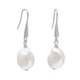 10-13MM Freshwater Cultured White Baroque Pearls Dangle Earrings for Women