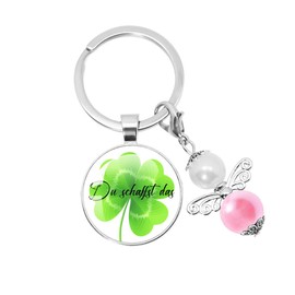 Orzech Keyring Lucky Charm - With You Create This, Four Leaf Clover and Angel Pendant for Friends, Family, Colleagues - For Car, Bag, Keychain and Home, silver