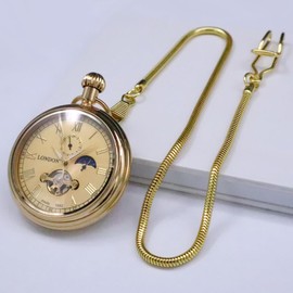 VIGOROSO Men's Vintage Full Copper Hand-Wind Mechanical Pocket Watch for Men with Chain Tourbillon Watches for Dad