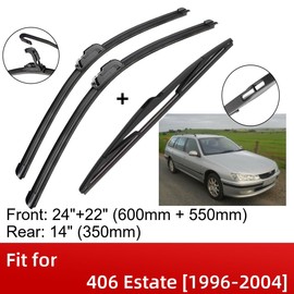 3 Wipers 24" 22" 14" Front And Rear Replacement Fit for Peugeot 406 Estate 1996-2004, Windshield Wiper Blades Original Equipment Wiper Blade, That Meet OEM Quality Easy DIY Install Premium All-Season