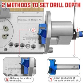 35mm Concealed Door Hinge Jig, Cabinet Hinge Hole Drilling Jig with Quick Clamp & Dust Vacuum Adapter - Precision Metal Woodworking Mounting Tool for Perfect Hinge Installation