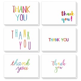 Blank Thank You Cards with White Envelopes, 6 Colorful Designs (4 x 6 In, 48 Pack)