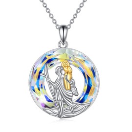 POKIMI Saint Christopher Medal Necklace Sterling Silver Crystal Necklaces for Women St Christopher Protect Us Pendant Necklace Guardian Religious Jewelry Silver Tone Jewelry Gifts for Women Men Girls Friends, Sterling Silver, Cubic Zirconia