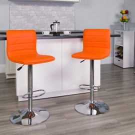 Flash Furniture Modern Orange Vinyl Adjustable Bar Stool with Back, Counter Height Swivel Stool with Chrome -Pedestal Base