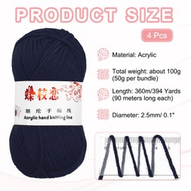 sourcing map 4PCS Crocheting Yarn, Dark Blue 4 Ply Acrylic Yarn 200g Sport Weight Yarns Bulk Soft and Fluffy Yarns for Knitting DIY Crochet Handicraft Blankets Gift,394 Yards Total