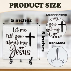 Christian Quotes Decorative Sign, Let Me Tell You About My Jesus, Wooden Sign With Metal Stand, Bible Verse Sign Decor, For Home Office Desk Decor, Christian Gifts For Family Coworker, A21