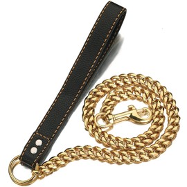 Heavy Duty Dog Leash, 3FT/4FT/5FT Metal Dog Leash Dog Chain with Comfortable Handle for Medium & Large Size Dogs, Chew Proof Leashes for Dogs (Gold, 4FT)
