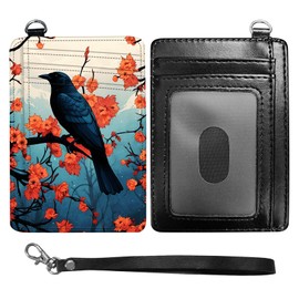 BFDHGQZC Black Crows Bird Theme Credit Card Holder Slim Wallet With Zipper Pocket Front Pocket PU Leather Credit Card Organizer RFID Blocking Card Holder Wallets for Men & Women