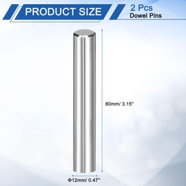 uxcell 2 Pcs 12 mm x 80 mm Dowel Pins, 316L Stainless Steel Cylindrical Dowel Pins Shelf Support Peg Pin Rod Fasten Elements Metal Shelf Pegs Silver Tone