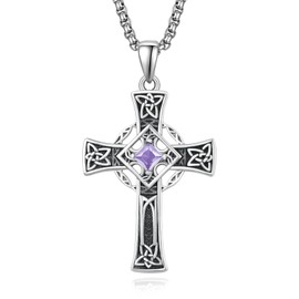 June Birthstone Cross Necklace Sterling Silver Celtic Cross Necklace for Men Garnet Cross Pendant Necklace Irish Jewellery June Birthstone Gifts for Men