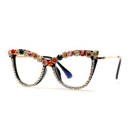 bullabulling Cat Eye Bling Colorful Rhinestone Reading Glasses For Women Blue Light Blocking Computer Eyewear (A diamond, 2.0)