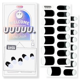 UUUUU. Semi Cured Gel Nail Strips (Solid Color) - 100% Real Gel, Long-Lasting & Easy to Apply & Remove, works any UV/LED Lamps - Spring 2025, Nail inspo,Nail Art Stickers (UGN129 Deep French Black)