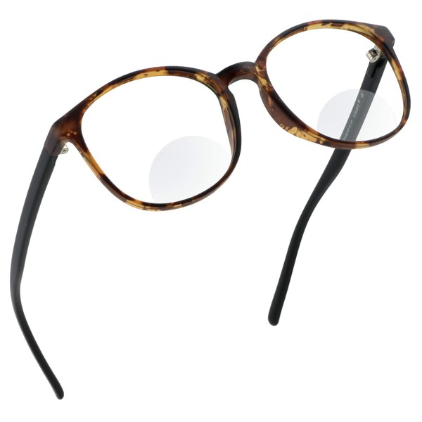 LifeArt anteojos de lectura bifocales con lentes redondas invisibles, anteojos azules con bloqueo de luz para hombres y mujeres, La Days_c1_tortoise, +1.50 Magnification
