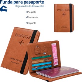 Bluelander Porta Pasaporte, con Protección RFID, Porta Pasaporte y Visa, Cuero de PU de Alta Calidad, Tamaño de 15 x 20.5 cm, Espacio para Tarjetas y Boletos, Pasaporte Funda (Café Claro)