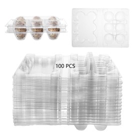 Oungy Pack of 100 Quail Egg Boxes with Lid, 6 Grid Quail Egg Box, Transparent Egg Boxes, Egg Pallets, Plastic Quail Accessories for Fridge, PVC Quail Eggs, Pack of 6