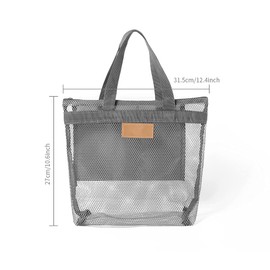 Pebipoo Mesh Shower Caddy Bag, Quick Dry Portable Tote Bag and Inner Pocket, Lightweight Bath Organizer for College Dorm Bathroom, Swimming, Gym, Beach, Travel (Gray)