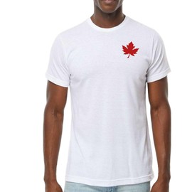 Mens Canada Day T-Shirt, Custom Handmade Maple Leaf Tshirt for Men, Minimalist Canada Shirt L1, White (M)