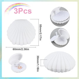 SUNNYCLUE 3Pcs White Shell Shaped jewellery Box Velvet Shells Earring Storage Case Ocean Sea Beach Seashell Decorative Plate Ring Necklace Holder Showcase Display Organizer for jewellery Storage Women