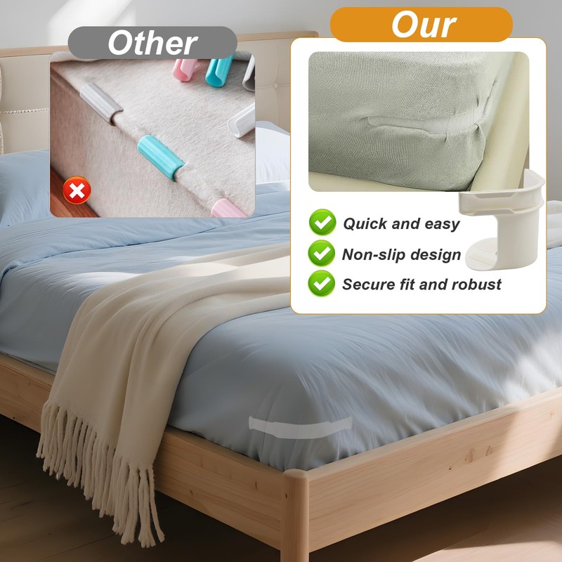 DGMI Pack of 4 Bed Sheet Holders with Closure Strips,