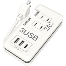 FUMITAKE Power Tap, 1,400 W, 7.9 inches (20 cm), 2 AC Outlets, 3 USB Ports, Type-c, PSE Certified, USB Outlet, Octopus Socket, Type-C Included, USB Outlet, Tap Desk, Outlet, OA Tap, Octopus Outlet, OA