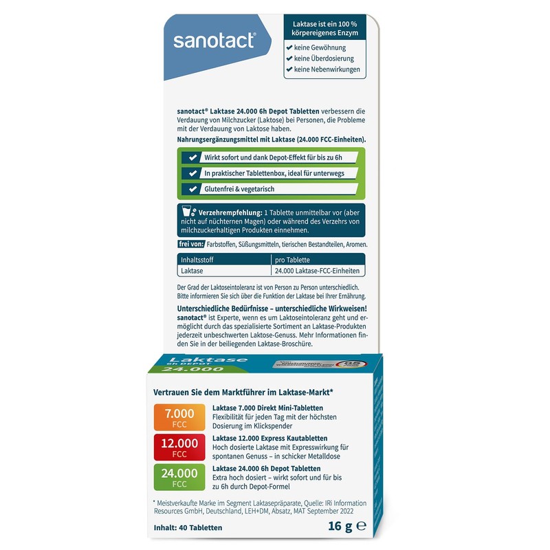 sanotact Lactase 24,000 6h DEPOT (6 x 40 lactase tablets)