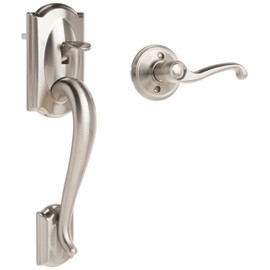 Schlage FE285 CAM 619 FLA LH Camelot Front Entry Handleset with Left-Handed Flair Lever, Lower Half Grip, Satin Nickel