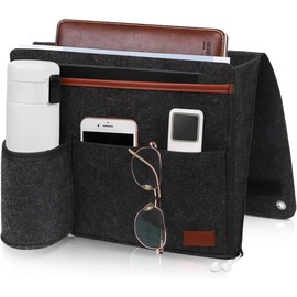 Telaero Bedside Caddy, Bedside Storage Caddy Sofa Armrest Organizer, Phone, Tablet, Remote Control Magazine Holder with 5 Pockets for Home Dorm Desk