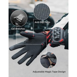 KEMIMOTO Motorcycle Gloves for Men, Touchscreen Riding Gloves with Shell, Anti-Slip for Motorbike, Dirtbike, Racing, Cycling, Dirt Bike, ATV, UTV, Motocross, Camping, Hiking (Red.Medium)