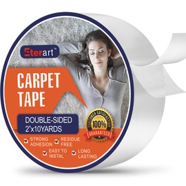 Eterart Double Sided Carpet Tape Heavy Duty for Area Rugs,Tile Hardwood Floors,Over Carpet,Rug Tape High Adhesive and Removable,Strong Sticky Tape,Residue Free,2 Inches x 10 Yards,White
