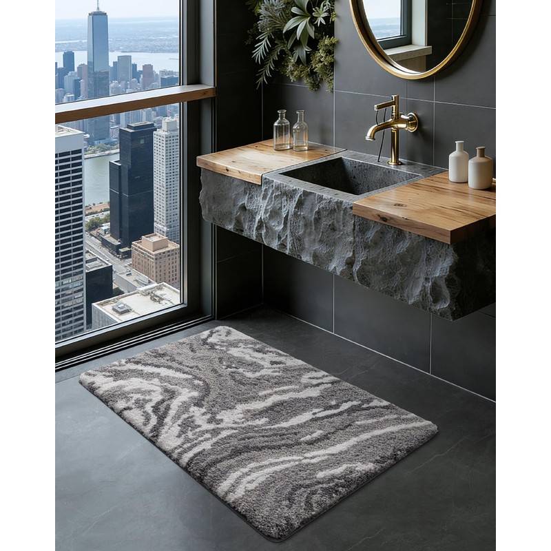DEXI Bathroom Rug Mat 17x30, Soft and Absorbent Marble Bath