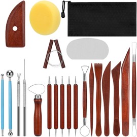 Blisstime Clay Tools 21 PCS, Pottery Tool Kit Dotting Tools Polymer Clay Tools, Ceramics Tools with Wooden Handle Pottery Tool Bag