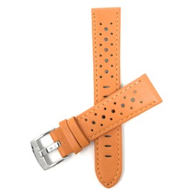 Bandini Mens Leather Rally Strap - Breathable Perforated Racing Watch Band - Replacement Racer Rally Band for Classic and Smart Watch - Orange 18mm Watch Band