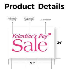 Valentines Day Sale Yard Sign 24 Inch x 36 Inch Double Sided Weatherproof Heavy-Duty Plastic with Stake | Seasonal Promotions, Gift Ideas, Retail Discounts | Made in USA