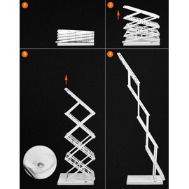 QWORK Foldable Brochure Display Stand, Magazine Brochure Display Rack Stand, 4 Pocket Literature CatalogTradeshow Display Stand, for Office Store and Exhibition Trade Show (White)