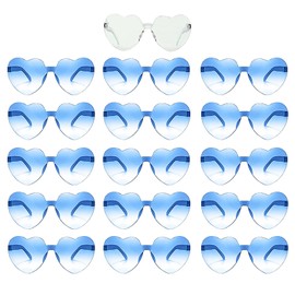 Bachelorette Party Favor, Heart Sunglasses, 16 Pack Heart Shaped Rimless Transparent Cute Fun Sunglasses for Women Valentines Day Gifts Party Supplies (1 White+15 Gradient Blue)