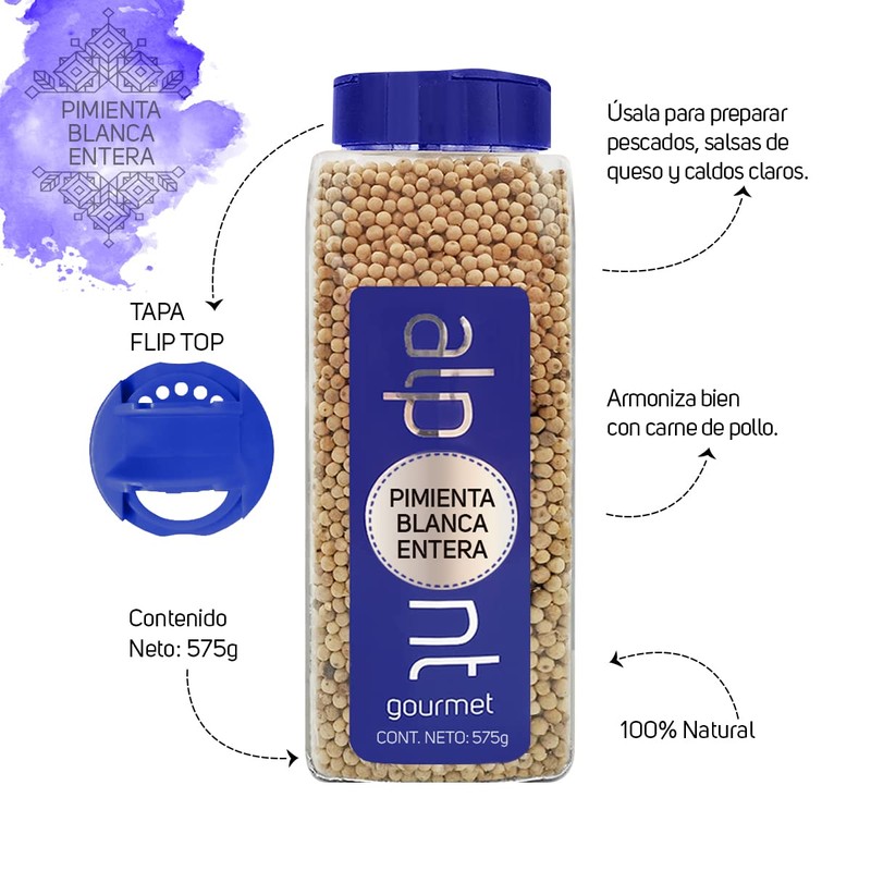 ALPONT GOURMET Pimienta Blanca Entera, 575 g