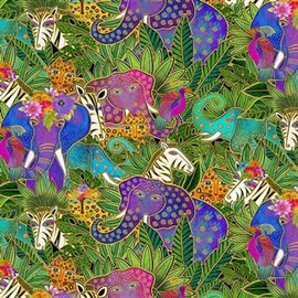 Generic Clothworks Earth Song by Laurel Burch Y4017 55M Multi Color Animal Jungle w/Metallic Fabric