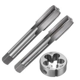 sourcing map 3pcs Metric Hand Tap and Die Set, M16 x 2 Taper/Plug Thread Taps & Round Die, Hand Threading Tapping Tool Kit for Thread Repair