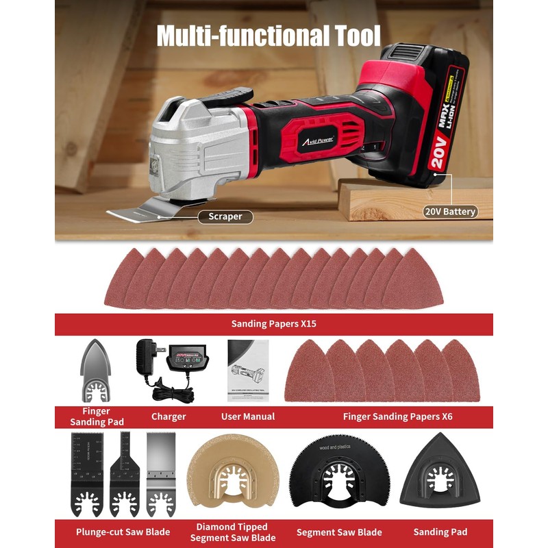 AVID POWER Cordless Oscillating Tool 20V Battery Powered Oscillating Multitool