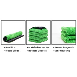 Microfibre Car Cloths, Pack of 3, 800 GSM Polishing Cloth for Car Care and Household, Microfibre Drying Cloth, Extremely Absorbent, Lint-Free and Gentle Soft Polishing - 30 x 30 cm (3 Pieces) (Green,