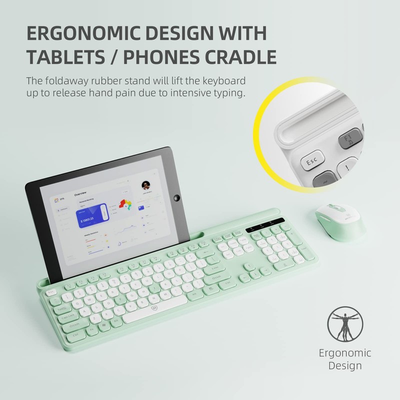 Green Wireless Keyboard and Mouse Combo, 2.4G Ergonomic Wireless Computer