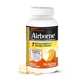 Airborne Citrus Chewable Tablets, 116ct | Immune Support Supplement with 1000mg Vitamin C + Vitamins A, D, E, Zinc,Selenium, & Manganese | Herbal Blen